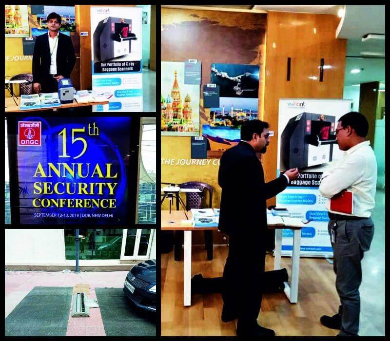Vehant demonstrating it's recently launched product "NanoSniffer - Explosives Trace Detector" and one of its best selling product "NuvoScan (P) - Portable Under Vehicle Scanning" system at ONGC's 15th Annual Security Conference.